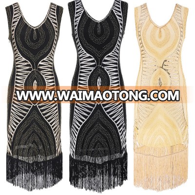 Guangdong Wholesale Evening Sequin Embellished flower Fringed Gatsby Tassel 1920s Flapper Fancy Long Dress