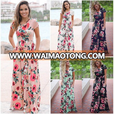 Women Floral Print Sleeveless Boho Dress Evening Gown Party Long Maxi Dress Summer Sundress Casual Dresses