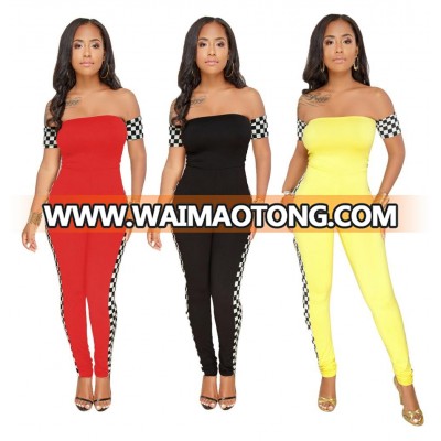 3XL Size 2018 New Design Off Shoulder Short Sleeve Slash Neck Yoga Sports 1piece Jumpsuit Fashion Wholesale