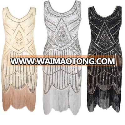 FACTORY Wholesale Women's Flapper Dresses 1920s V Neck Beaded Fringed Great Gatsby Dress